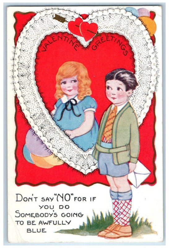 c1910's Valentine Greetings Big Heart Children Embossed Posted Antique Postcard 