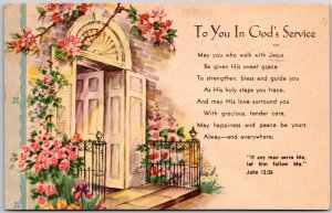 1949 To You In God's Service Greetings And Wishes Card Flowers Posted Postcard