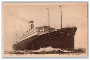 c1910 S.S. Republic United States Lines Steamer Cruise Ship Ferry Sea Postcard