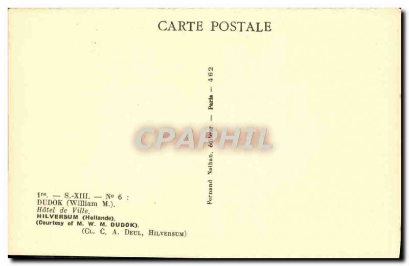 Old Postcard Dudok Hilversum Hotel De Ville