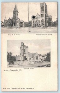 NEWCASTLE, PA ~ First M E Church, Presbyterian Church, Episcopal Church Postcard