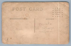 YOUNG MAN in PRIVATE COLLEGE UNIFORM ANTIQUE REAL PHOTO POSTCARD RPPC 