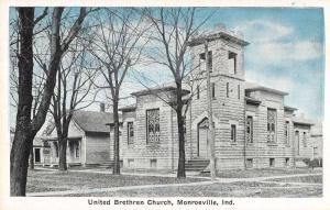 Monroeville Indiana United Brethren Church Street View Antique Postcard K35867