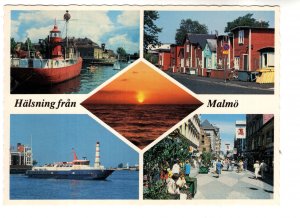 Halsning fran, Malmo, Sweden, Boats, Ferry, Fishing, Townview