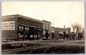 Postcard RPPC c1908 Slater Iowa Street View Hardware Store Shops Story County