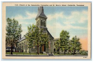 c1940 Church Immaculate Conception St Mary School Clarksville Tennessee Postcard