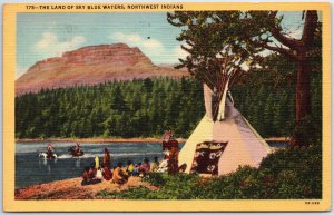 VINTAGE POSTCARD NATIVE AMERICAN INDIAN TEPEE SCENE MAILED 1947 W/ SLOGAN CANCEL