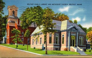 Maine Belfast Public Library and Methodist Church 1948