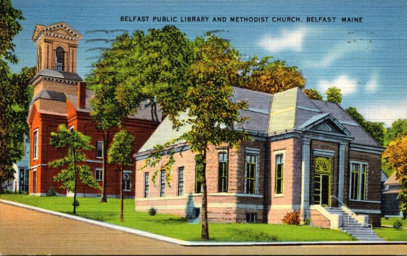 Maine Belfast Public Library and Methodist Church 1948