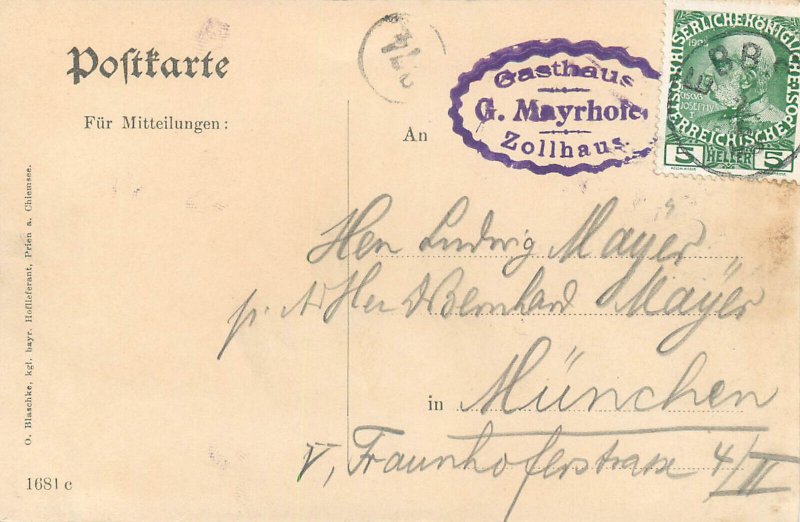 Austria Zollhaus a. Inn, Tirol Gasthof G. Mayrhofen 1909