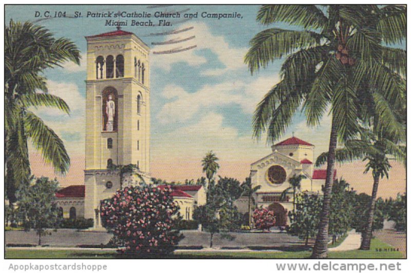 St Patrick's Catholic Church And Campanile Miami Beach Florida 1953 Curt...