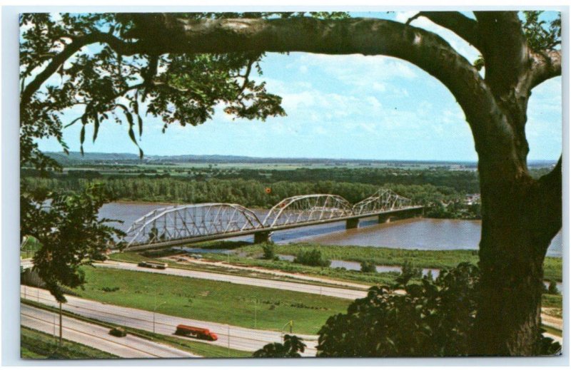 SIOUX CITY, NE/IA ~The MISSOURI RIVER BRIDGE From Prospect Hill c1960s Postcard