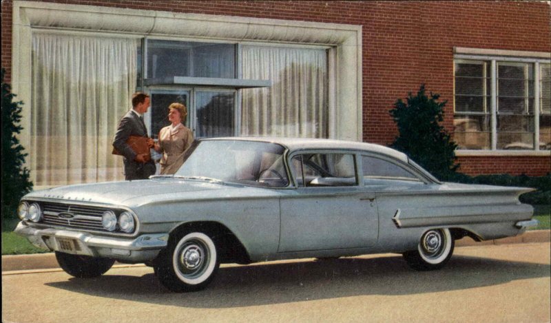 1960 Chevrolet Biscayne CHEVY 2-DOOR SEDAN CLASSIC CAR Old Postcard