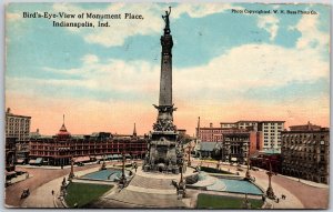 Indianapolis Indiana IN, 1915 Monument Place Bird's Eye View, Street, Postcard