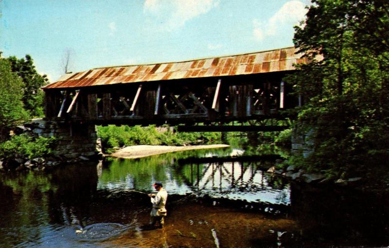 New Hampshire Warner Fishing At An Old Covered Bridge