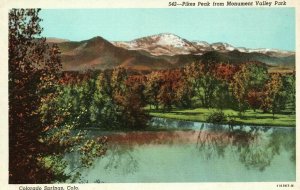 Vintage Postcard 1930's Pikes Peak From Monument Valley Park Colorado Springs CO