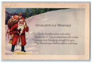 1923 Christmas Santa Claus With Sack Of Toys Winter Snow Scene Antique Postcard