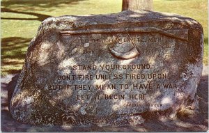 postcard Massachusetts - Lexington Historama post card - Battle Green quote rock