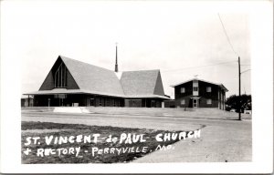 Real Photo Postcard St. Vincent de Paul Church and Rectory Perryville, Missouri