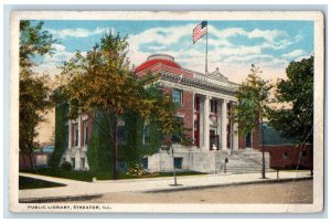 Streator Illinois IL Postcard Public Library Exterior Roadside c1920's Vintage