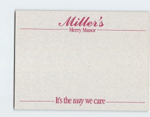 Postcard It's the way we care, Miller's Merry Manor, Indiana