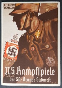 GERMANY THIRD 3RD REICH ORIGINAL PROPAGANDA CARD STUTTGART SA FIGHTING GAMES