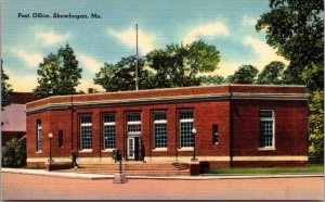 Linen Postcard United States Post Office Building in Skowhegan, Maine