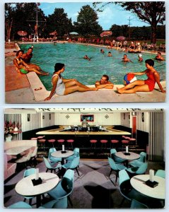 2 Postcards ECHO LAKE FARMS HOTEL, Pennsylvania PA~ Roadside POOL & LOUNGE 1961