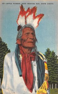 LITTLE WARRIOR SIOUX MEDICINE MAN SOUTH DAKOTA INDIAN POSTCARD (c. 1940s)