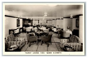 Postcard R.M.S. Queen Elizabeth Tourist Lounge Vtg. Standard View RPPC 