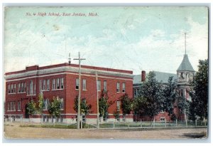 1912 High School Exterior Bell Tower East Jordan Michigan Posted Trees Postcard