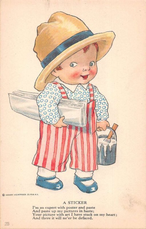 Child in overalls with Posters and Paste Vintage Postcard AA34547