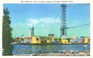 1933 Chicago World's Fair View Across Lagoon Litho Postcard Unused