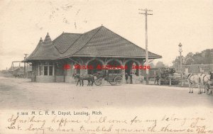 MI, Lansing, Michigan, Central Railroad Station, Entrance, 1907 PM, Rotograph