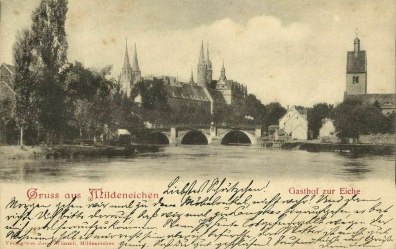 czech germany, MILDENEICHEN LUŽEC, Panorama, Gasthof zur Eiche (1902) Postcard