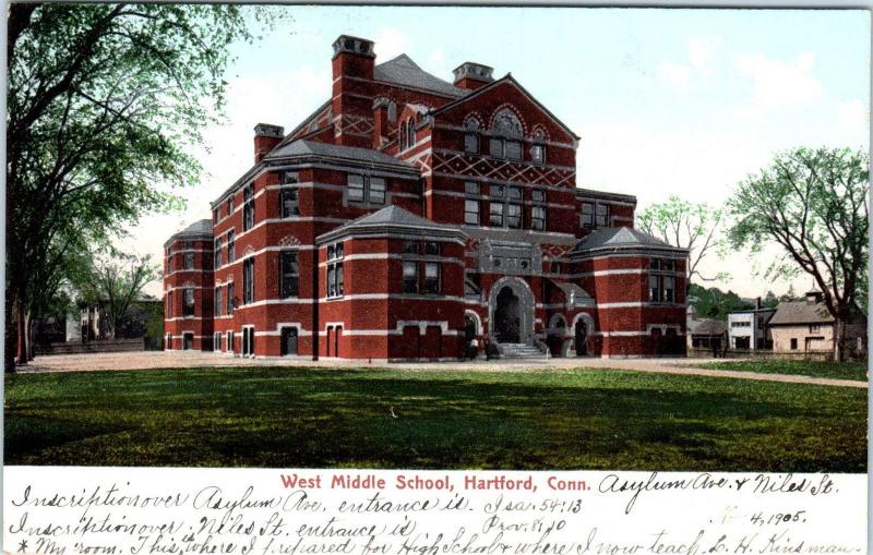 HARTFORD, CT Connecticut     WEST  MIDDLE  SCHOOL    1905    Postcard