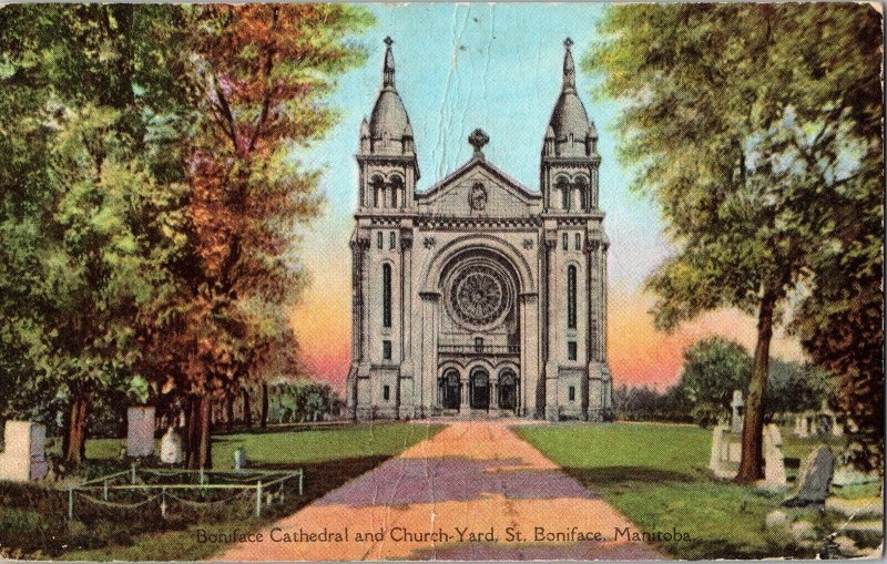 Boniface Cathedral Church Yard St Manitoba Valentine Postcard 2c Stamp WOB PM 