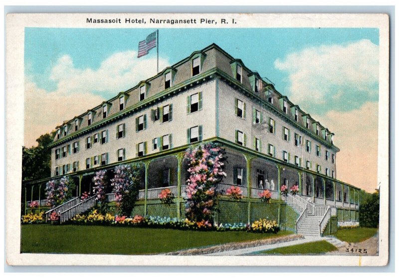 c1920's Flower Design Stairway of Massaisoit Hotel Narragansett Pier RI Postcard 