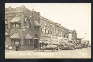 RPPC HILLSBORO NORTH DAKOTA DOWNTOWN STREET OLD CARS REAL PHOTO POSTCARD