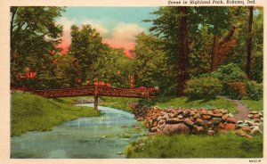 Vintage Postcard 1920's Scene in Highland Park Kokomo Indiana IND