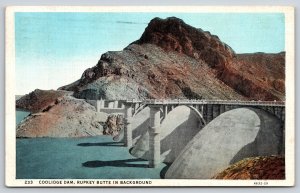 Dam-Waterworks~Coolidge Dam Bridge @ Rupkey Butte Background~Vintage Postcard