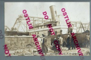 Toledo OHIO RPPC 1908 STEAMBOAT WRECK Steamer Yuma CHERRY STREET BRIDGE Stuck!