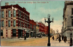 Central Ave Looking East, Fort Dodge IA c1914 Vintage Postcard C26