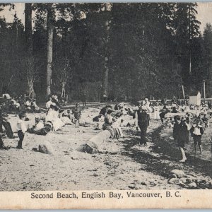 c1900s Vancouver, BC, Canada English Beach Second Bay PC Swimming Crowd Kid A191