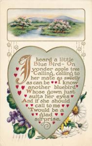 Valentine Greetings - I Heard Blue Bird calling on Apple Tree - pm 1913 - DB