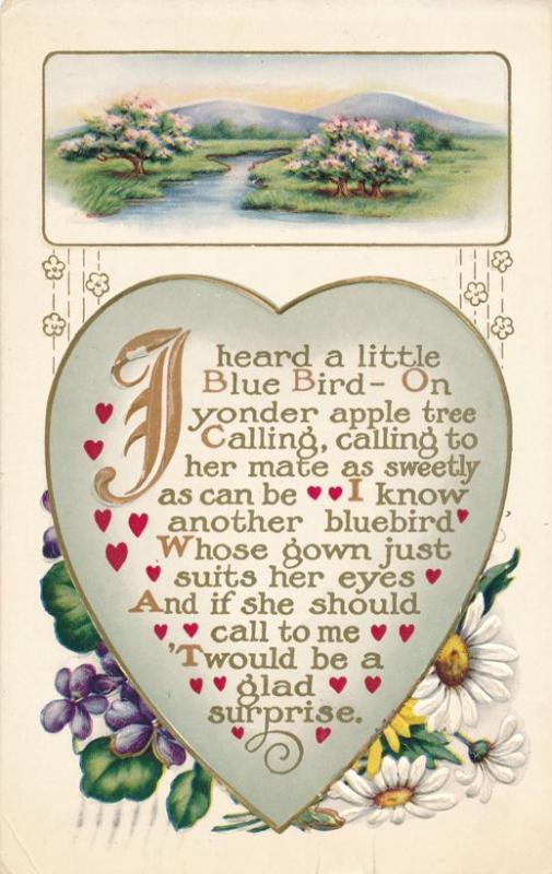 Valentine Greetings - I Heard Blue Bird calling on Apple Tree - pm 1913 - DB