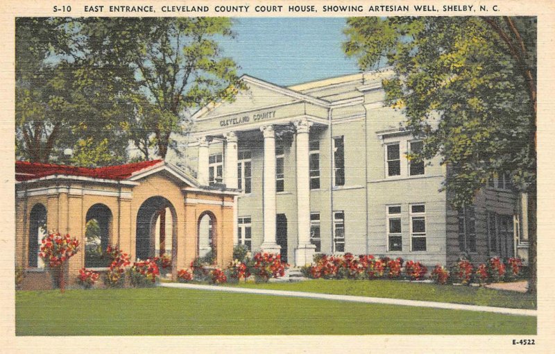 Cleveland County Court House, Shelby, NC Artesian Well ca 1940s Vintage Postcard 