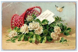 Birthday Postcard Greetings Chrysanthemum Flowers On Basket Embossed Tuck 1907