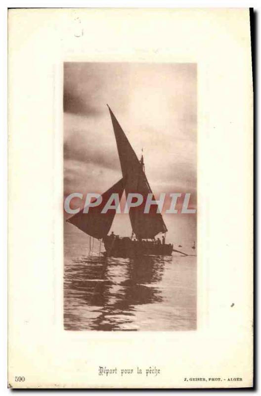 Old Postcard Departure for fishing boat