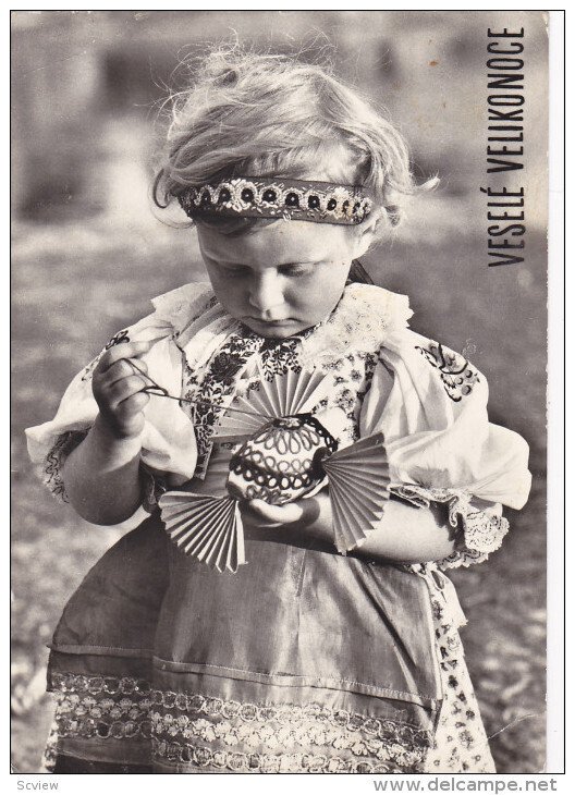 RP: Czech Republic , 30-50s ; Vesele Velikonoce [Easter] , Girl w/ egg bird